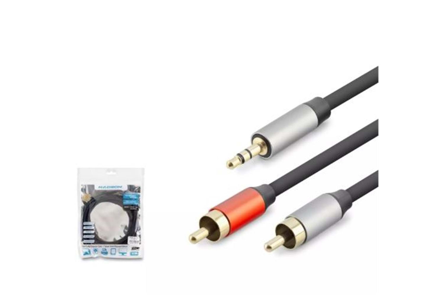HADRON HDX1074 3.5MM TO 2RCA KABLO 2LINE GOLD 3M SİYAH