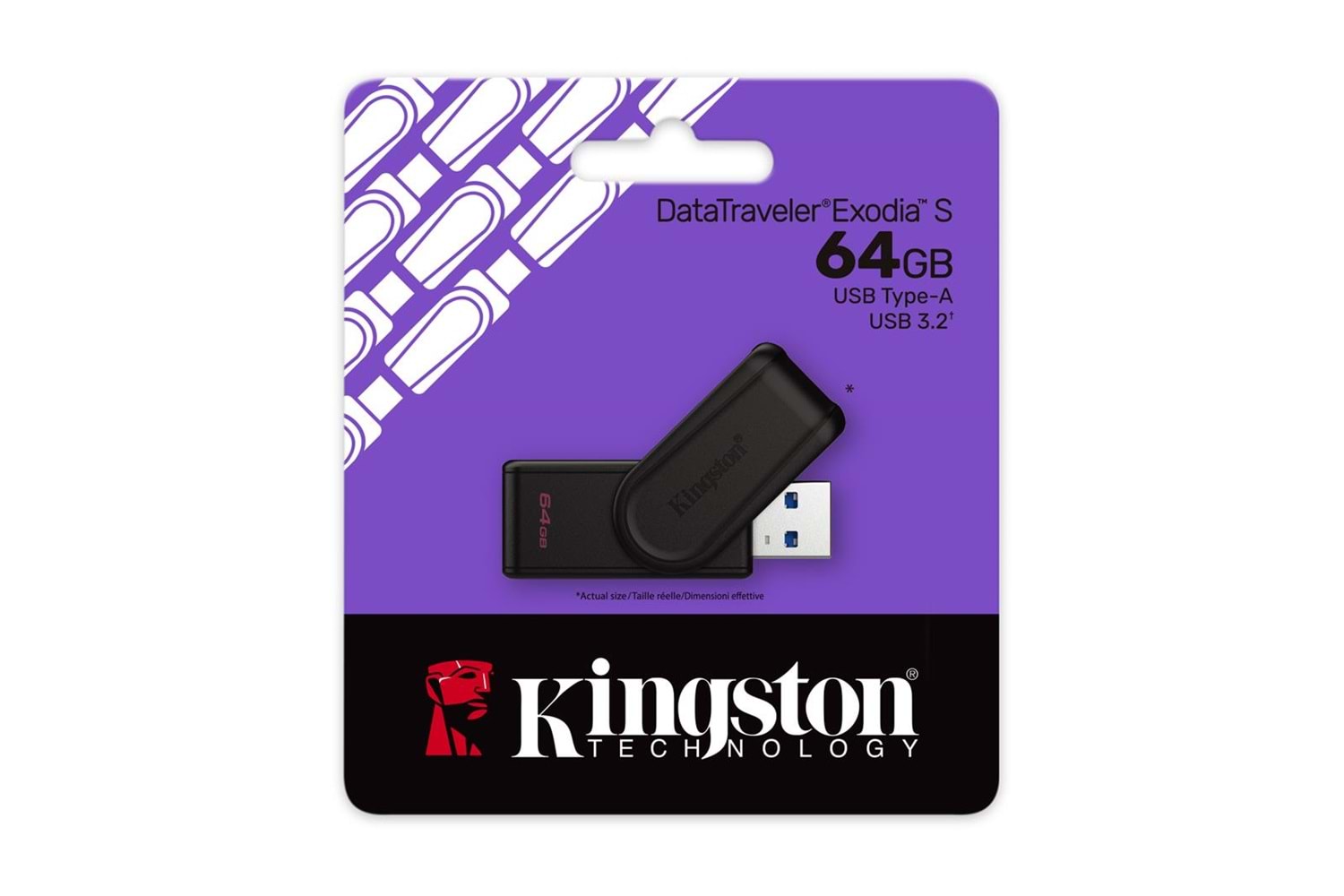 Kingston DTXS-64GB 64GB Portable USB 3.2 Gen1 DataTraveler ExodiaS (Black-Black) Flash Bellek