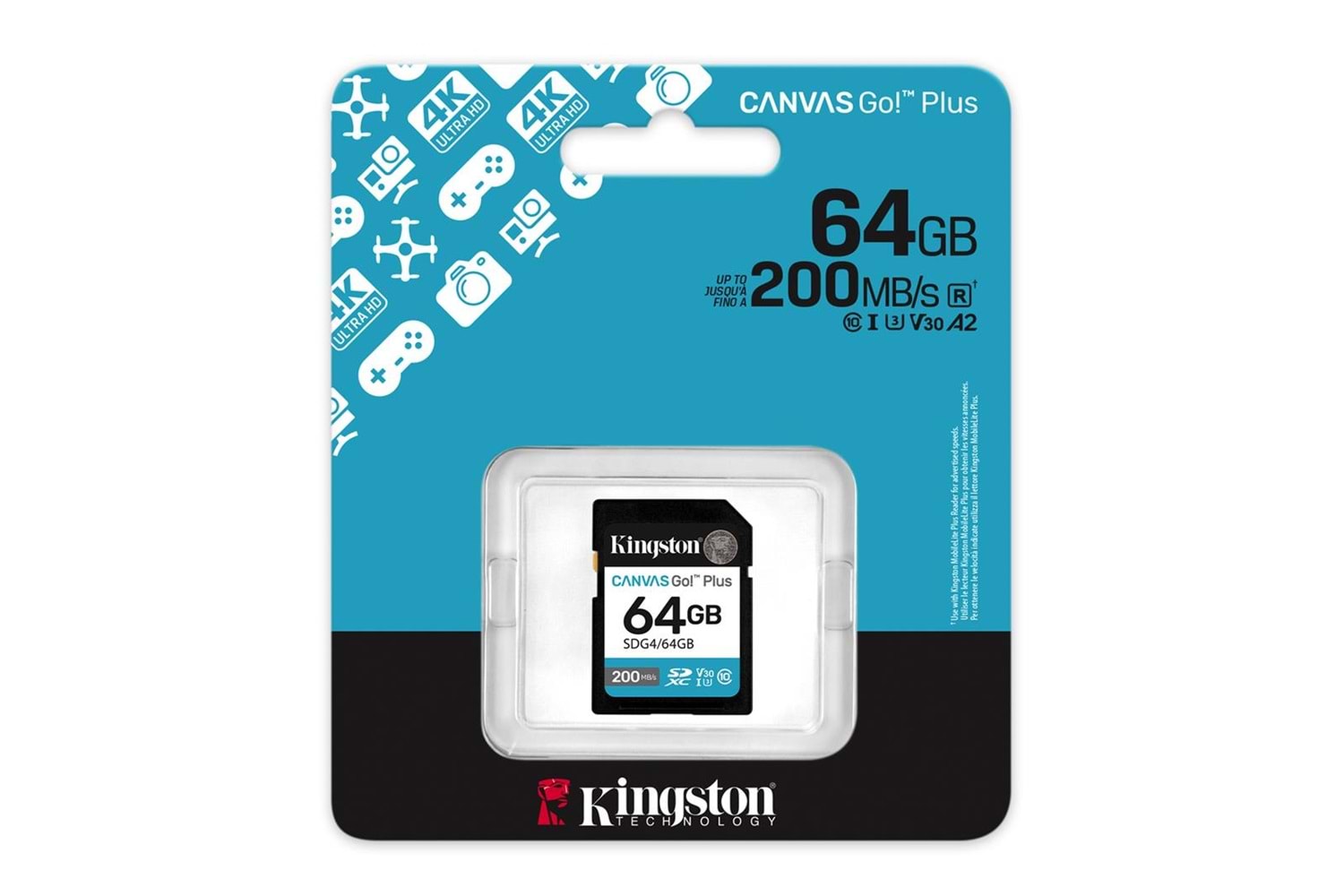 Kingston SDG4-64GB 64GB SDXC Canvas Go Plus Gen4 200MB-s C10 UHS-I U3 V30 Hafıza Kartı