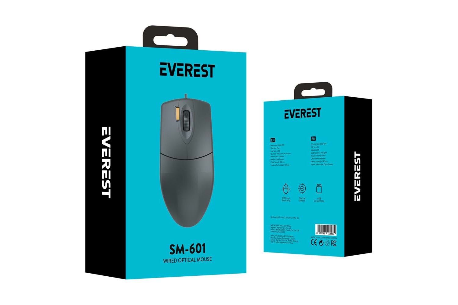 Everest SM-601 1.8MT Kablolu USB Siyah Optik Mouse