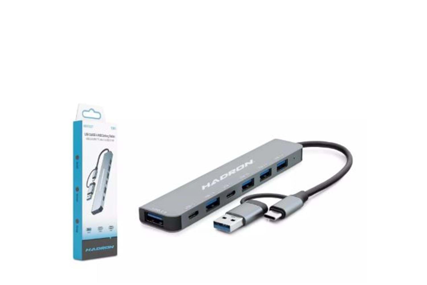 Hadron Hdx7827 Type-C Hub 2-Type-C + 4-Usb3.0 + 7In1 Gri