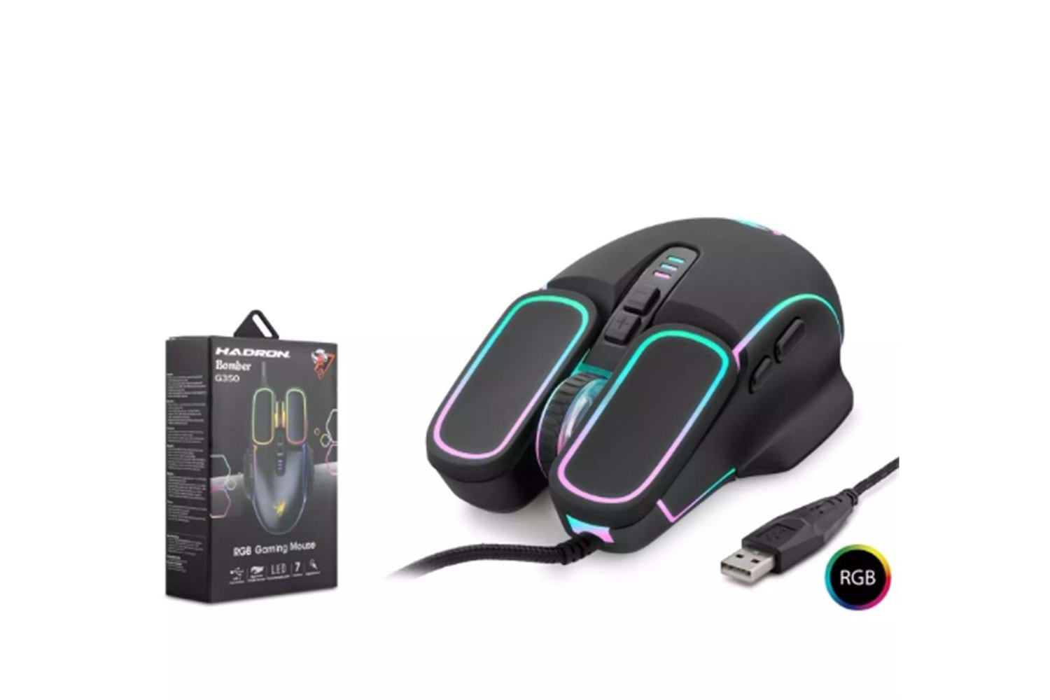 HADRON Bomber G350 Rgb 7 Buttons Usb 1200-2400-4800-6400 Dpı Oyuncu Mouse (1,40cm Kablo Uzunluğu)
