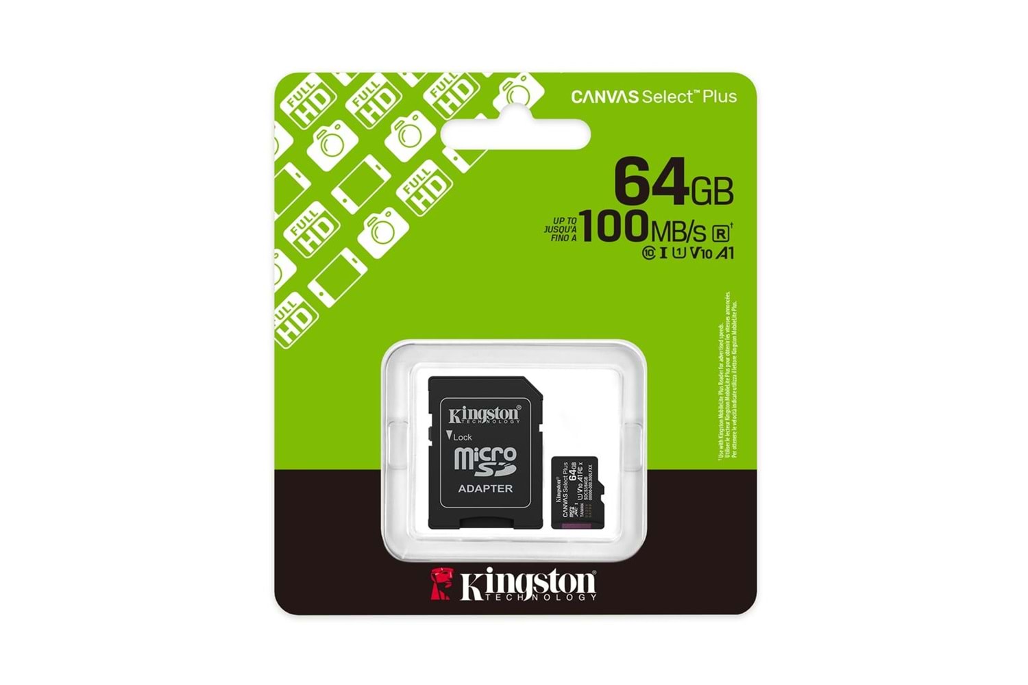Kingston SDCS3-64GB 64GB microSDXC Canvas Select Plus Gen3 100MB-s A1 Card + Adapter Hafıza Kartı