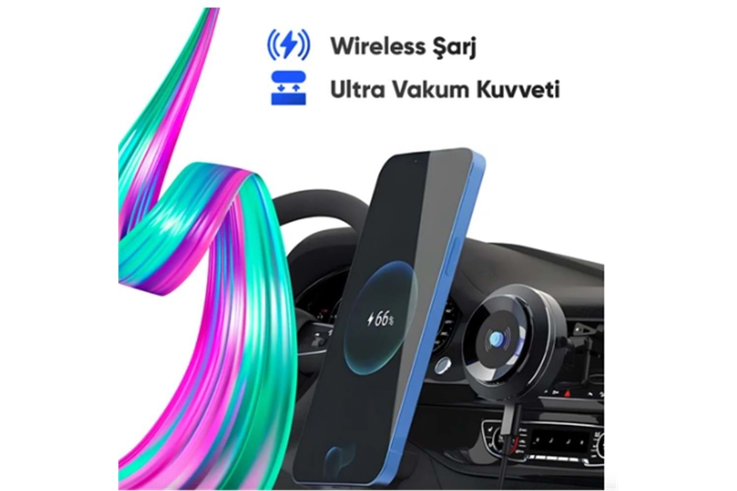 Enkado Otomatik Vakumlu Kablosuz Şarjlı Araç İçi Telefon Tutucu