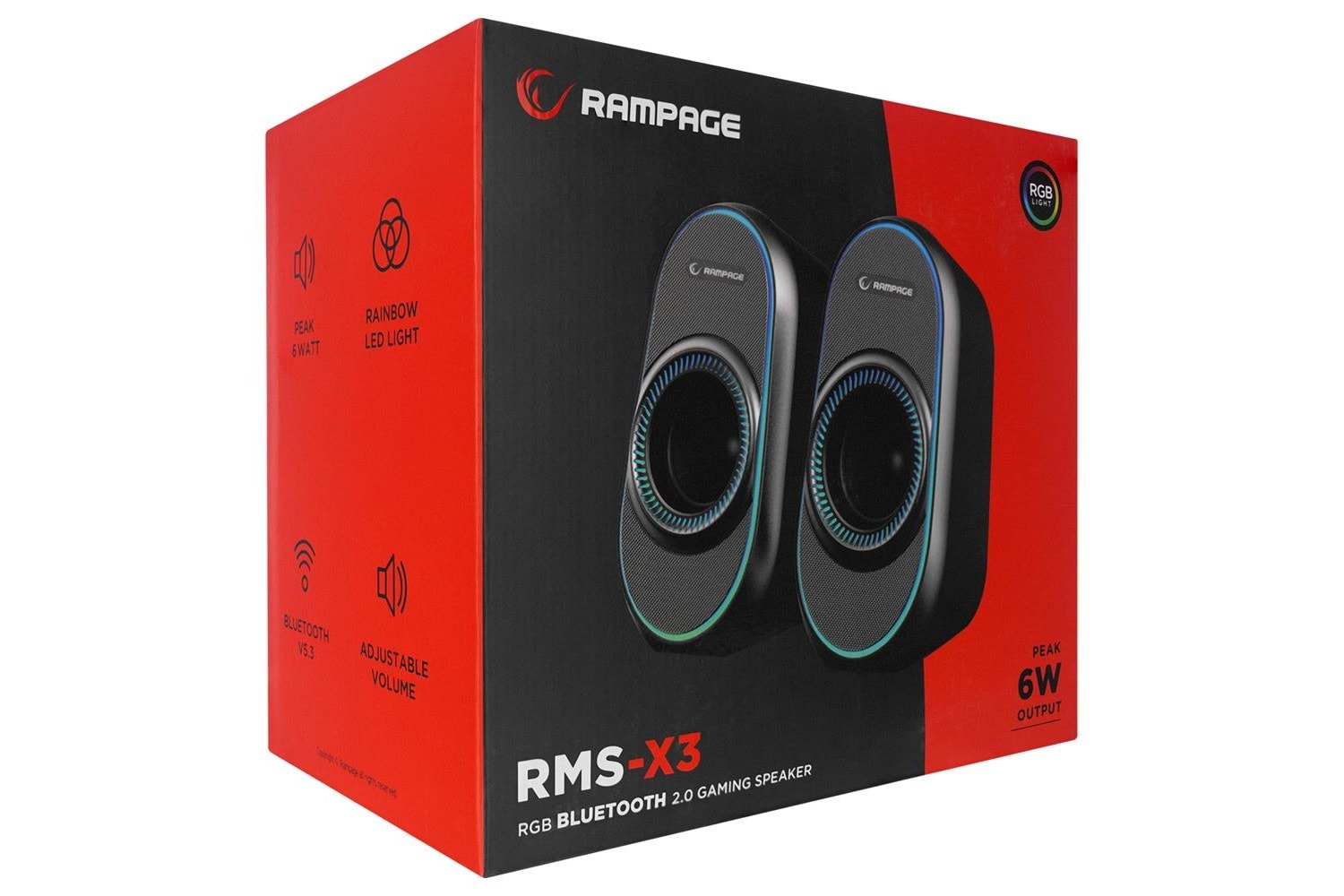 Rampage RMS-X3 2.0 6W Bluetooth Özellikli Siyah Multimedia RGB Işıklı Gaming USB Speaker