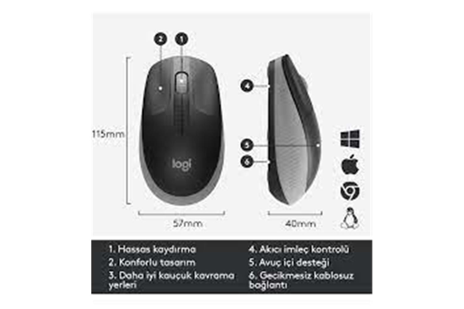 Logitech 910-005909 M191 Mavi Büyük Boy Kablosuz Mouse Optik 1000 Dpı Buton