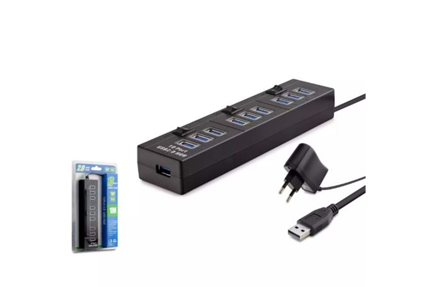Hadron Hdx7005 Usb Hub 10-Usb 1M Siyah ( Güç Adaptörlü)