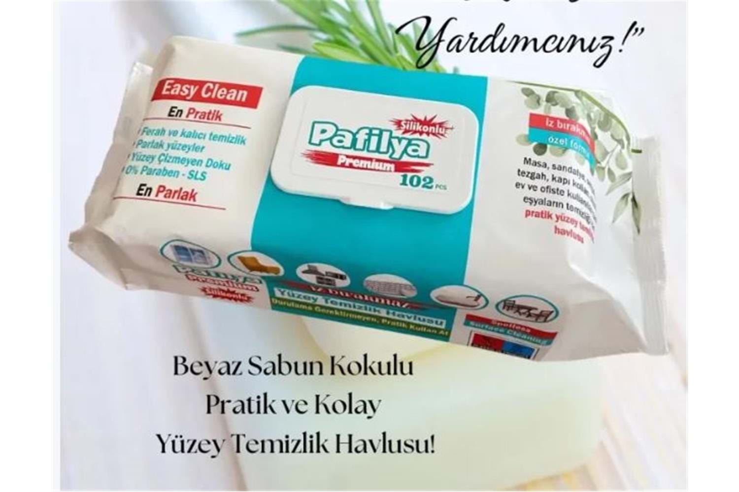 Pafilya Beyaz Sabun Yüzey Temizlik Havlusu 102 li Easy Clean Karbonat & Sirkeli (İz Bırakmaz)