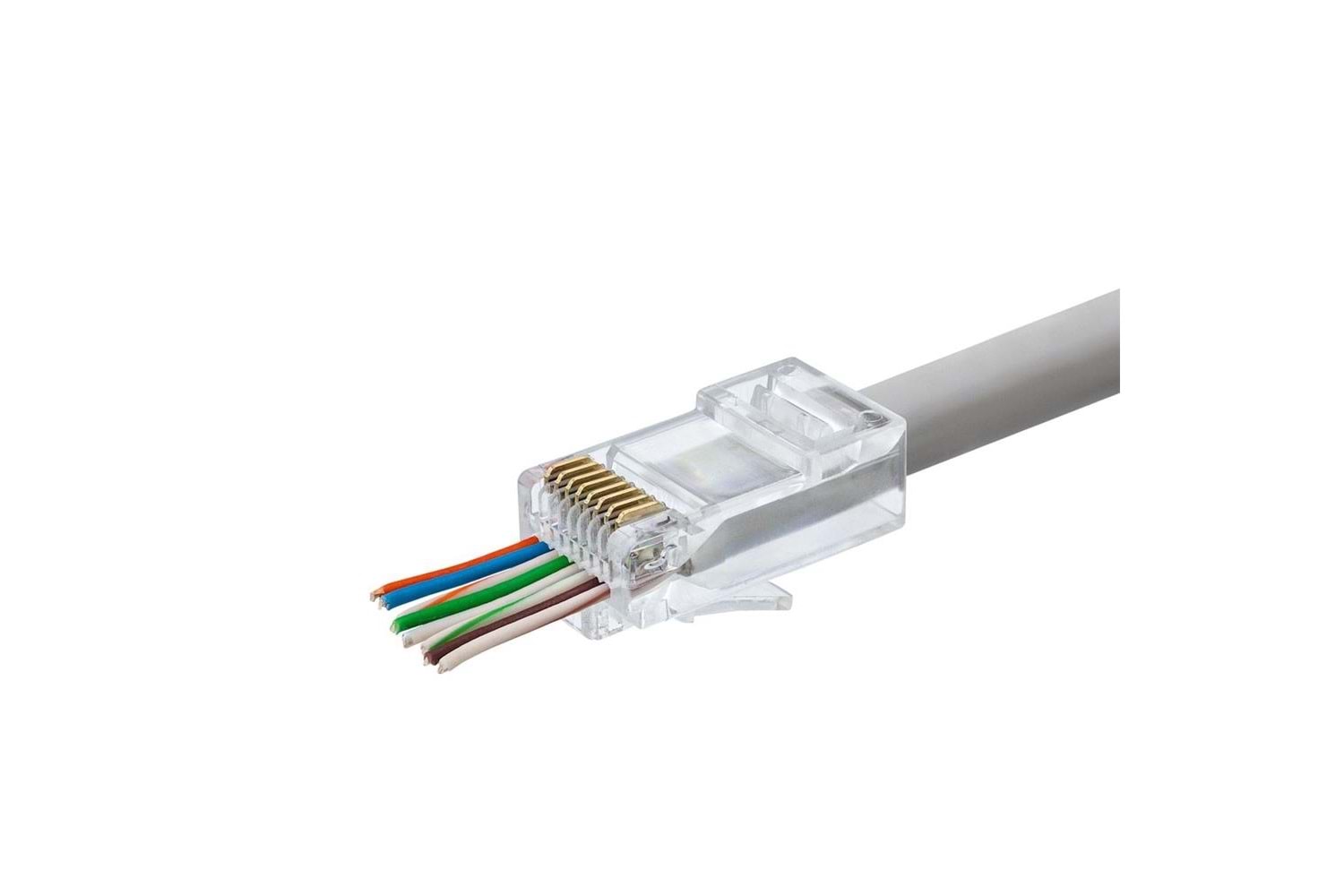 Hadron Hdx5030 100lü Cat6 Konnektör Ez Rj45 Paket Şeffaf Yeni Nesil Delikli