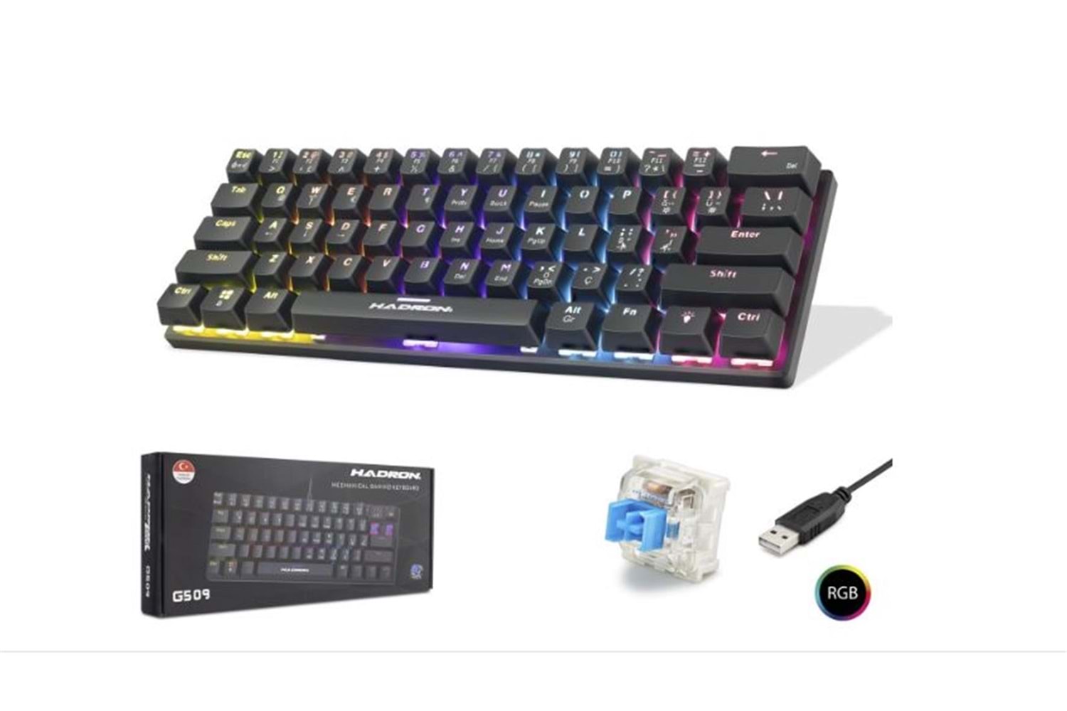 Hadron G509B Kablolu Oyuncu Mini Klavye Mekanik Blue Switch Rgb Q Siyah