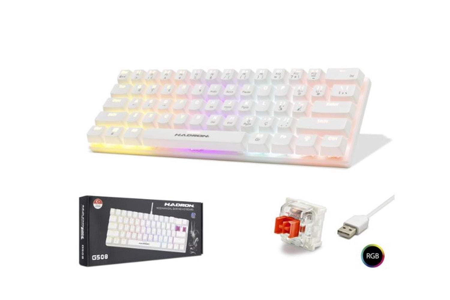 Hadron G508R Kablolu Oyuncu Mini Klavye Mekanik Red Switch Rgb Q Beyaz