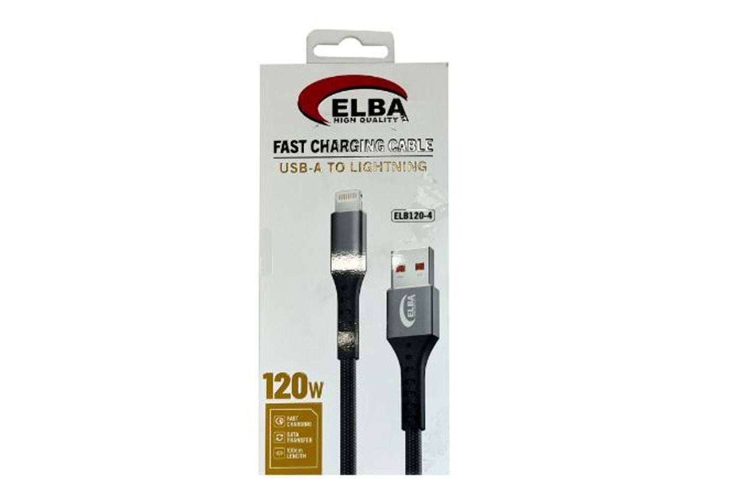 Elba Elb120-4 120w Lightning To Usb 1Mt Siyah Örgülü Şarj Kablosu ( Data Veri )