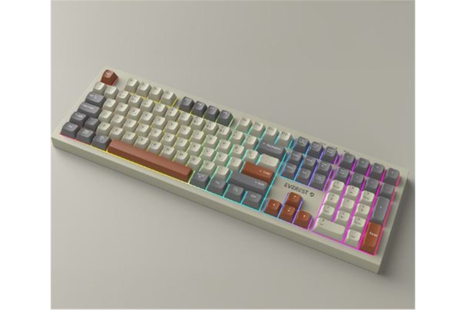 Everest KM-78 Rena Krem-Gri-Kahve Kablosuz 2.4 + BT RGB Aydınlatmalı Sessiz Q Klavye + Mouse Se