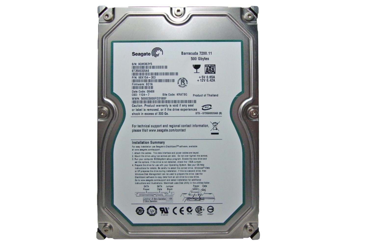 Seagate 500GB ST3500320AS 7200Rpm 32Mb Sata 3.0Gb-S 3.5 Harddisk (İthalat)