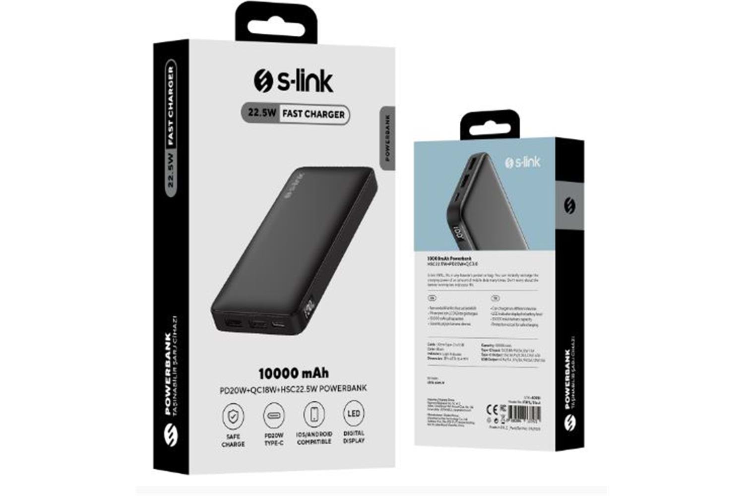 S-link P311L 10000mAh PRM LED Logo Siyah LCD Taşınabilir Pil Şarj Cihazı Powerbank
