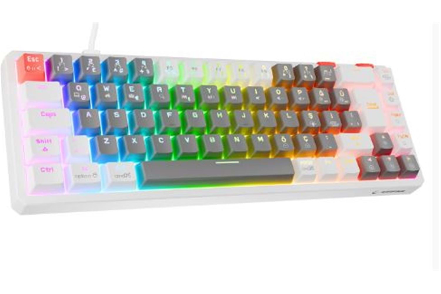 Rampage YORU MINI Gri-Beyaz Type-C Bağlantılı OUTEMU Red Swich Q Mekanik Gaming Oyuncu Klavye RGB