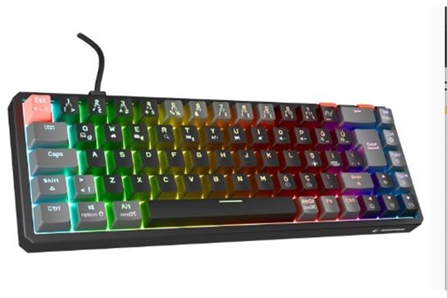Rampage YORU MINI Siyah-Gri Type-C Bağlantılı OUTEMU Red Swich Q Mekanik Gaming Oyuncu Klavye RGB