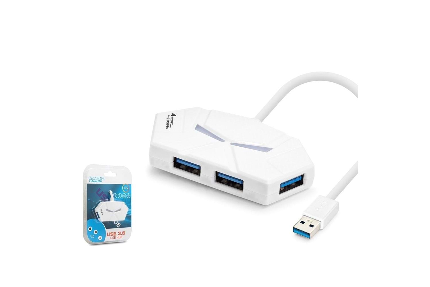 Hadron HDX7051 Gaming USB Hub 3.0 5Gbps 4x USB-A 3.0 7 Renk LED 4 Port Çoklayıcı 120cm Beyaz