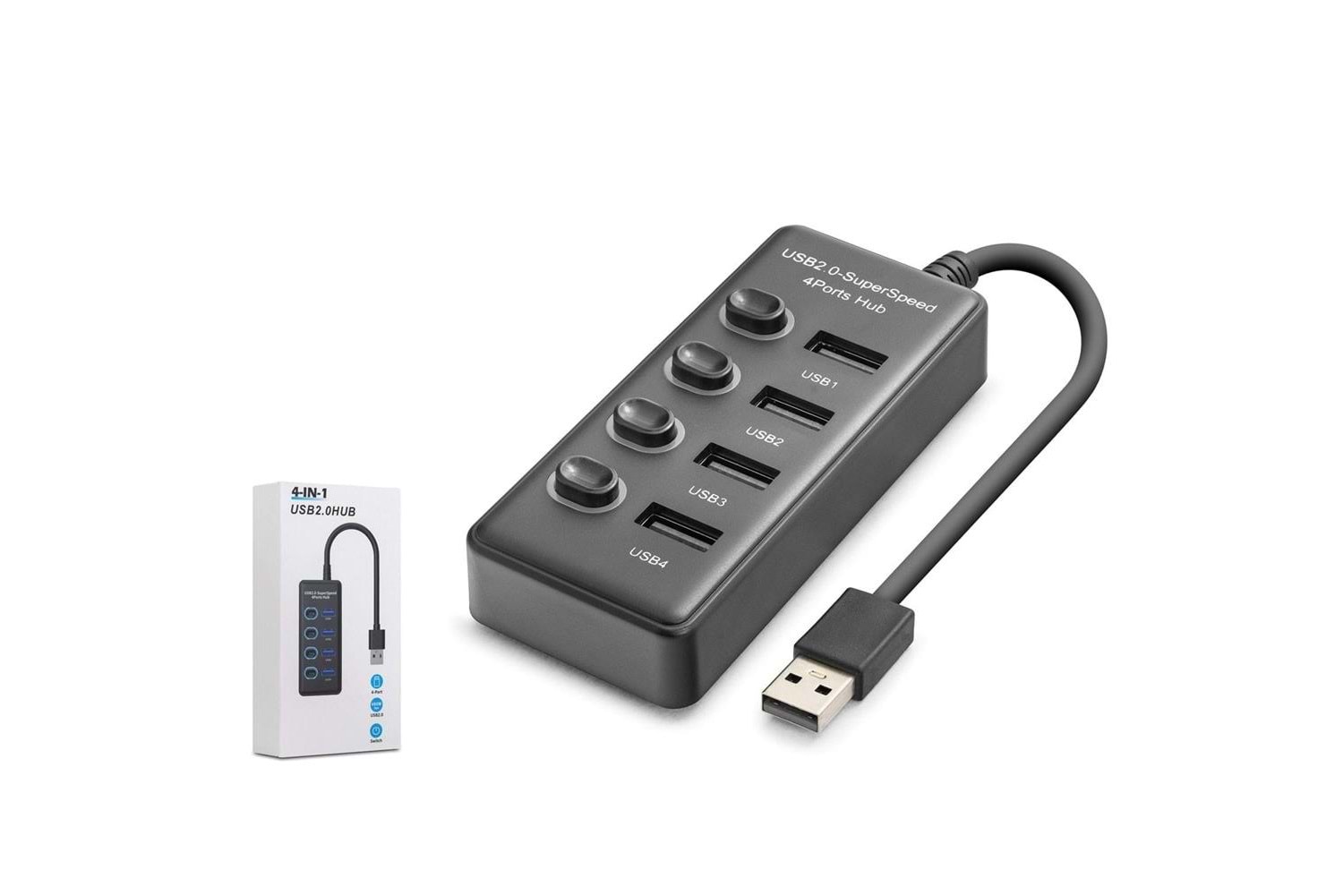 Hadron HDX7048 USB Hub 2.0 480Mbps 4x USB-A 4 Port Switch’li Çoklayıcı Siyah