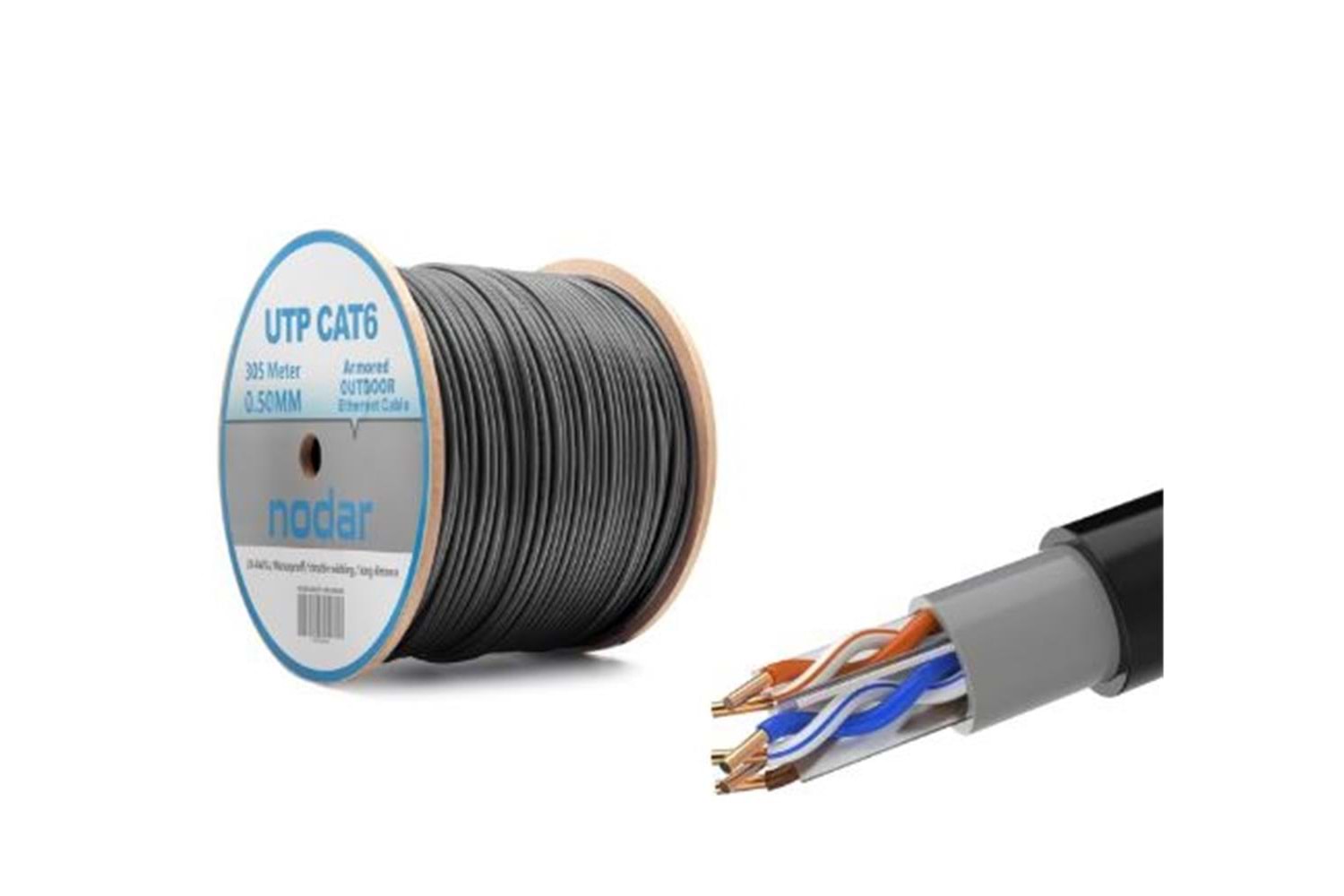 Nodar Nd2000 Utp Cat6 Dışmekan Kablo 23Awg Çift Pvc 4P- 1-0.50Mm Cca 305M Siyah
