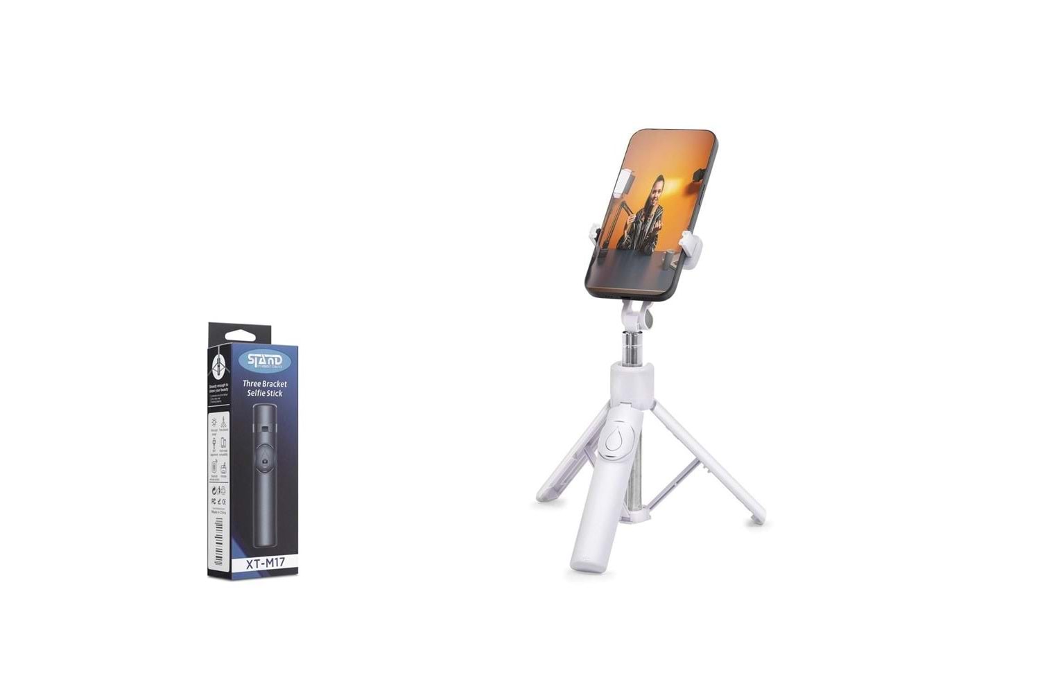 Nodar Nd1031 Tripod Selfie Çubuğu - Bluetooth 4.0 Uzaktan Kumandalı, 2’si 1 Arada Kullanım Beyaz