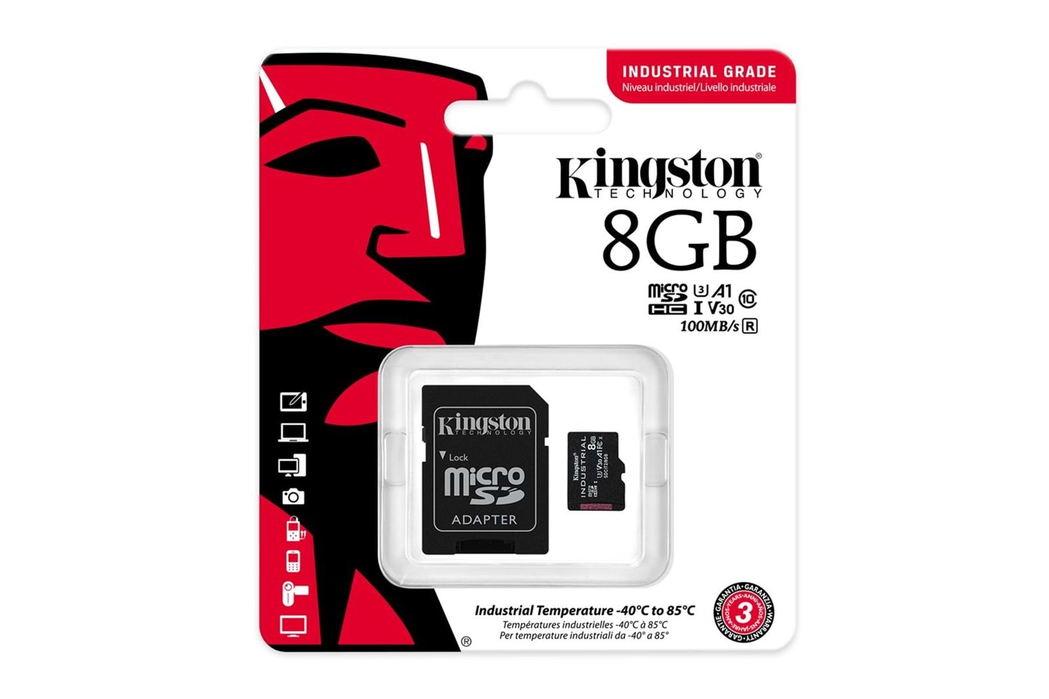 Kingston SDCIT2-8GB 8GB microSDHC Industrial C10 A1 pSLC Card + SD Adapter Hafıza Kartı