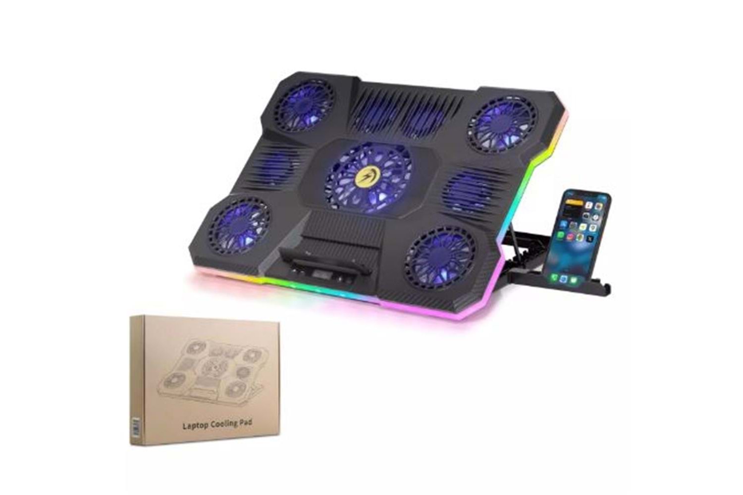 Hadron Dcxa21 Notebook Soğutucu 9-Fan + Telefon Standı 14-18 RGB Siyah
