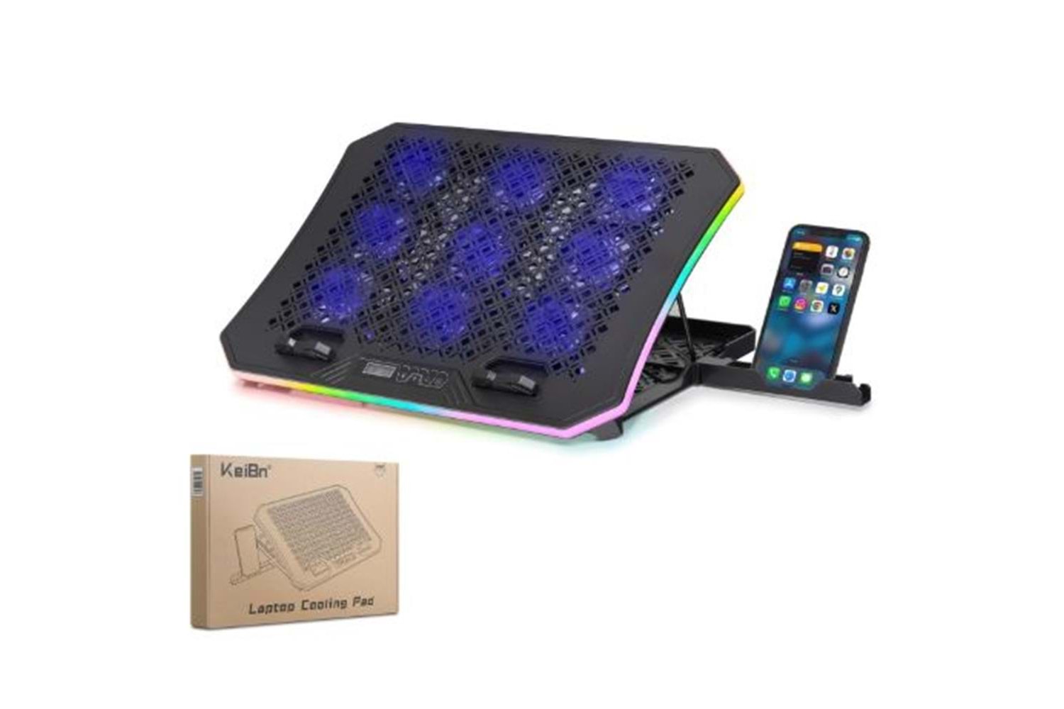 Hadron Dcxa19 Notebook Soğutucu 9-Fan + Telefon Standı 14-18 RGB Siyah