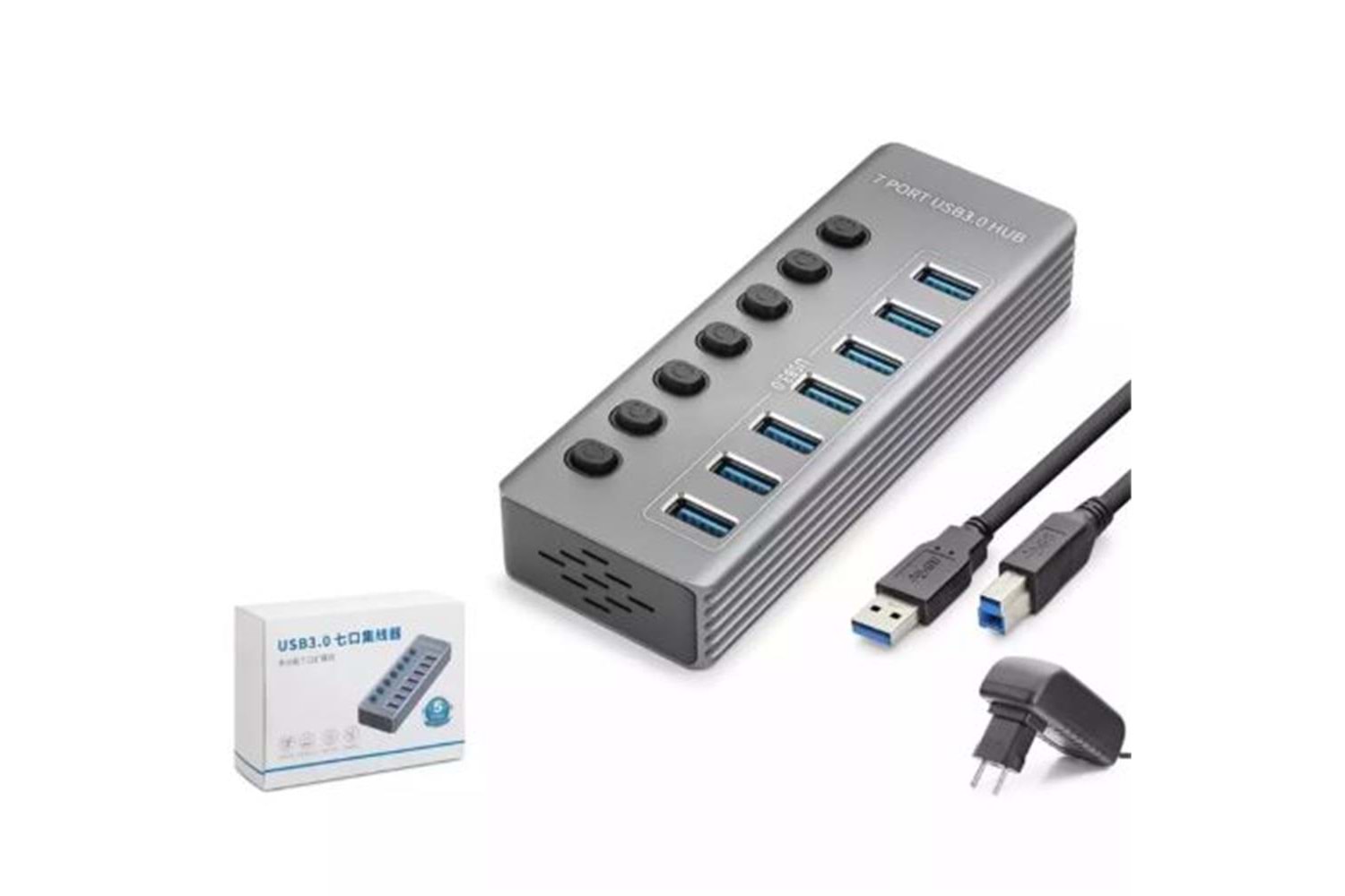 Hadron Hdx7047 Usb Hub 3.0 7-Usb 7-Anahtarlı 5Gbps High Speed 7in1 Gri
