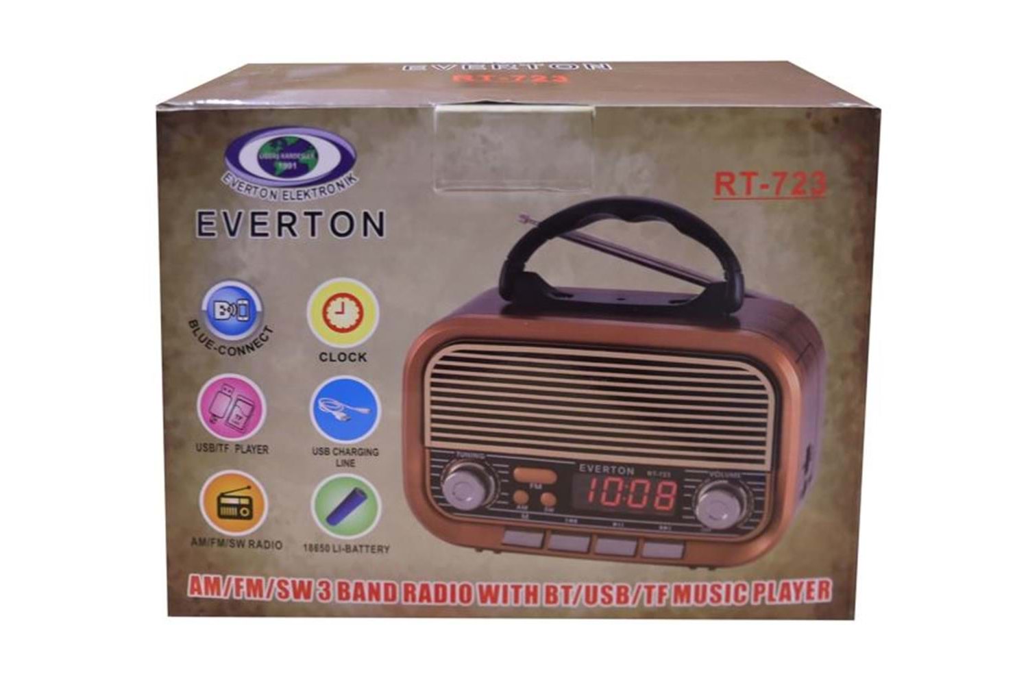 Everton RT-723 Dijital Göstergeli Şarjlı Nostaljik Radyo (AM-FM-SW Wıth BT-USB-TF )