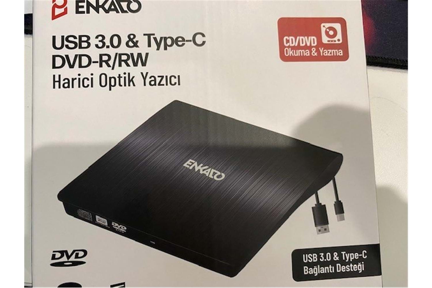Enkado Ekd-Udvd120 Type-C - USB 3.0 DVD-R-CD-R-RW- Dvd-Rw Ultra Slim Harici Optik Yazıcı Siyah
