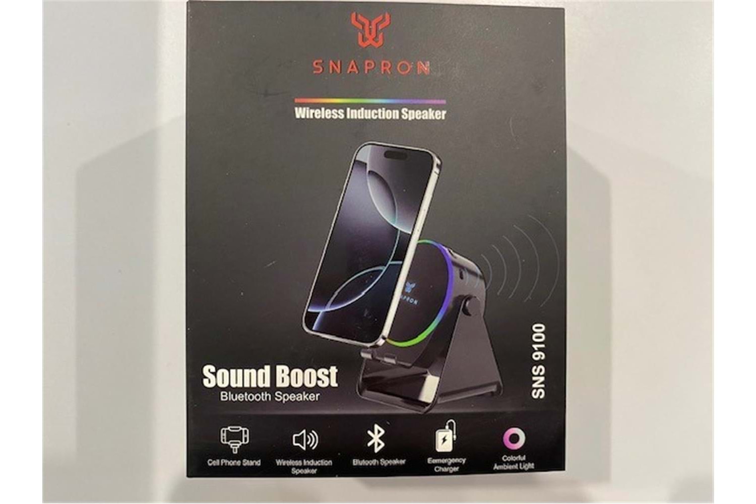 Snapron SNS-9100 Siyah (İNDUCTİON Özellikli) RGB Bluetooth Speaker (Phone Stand-Ambient Light) 