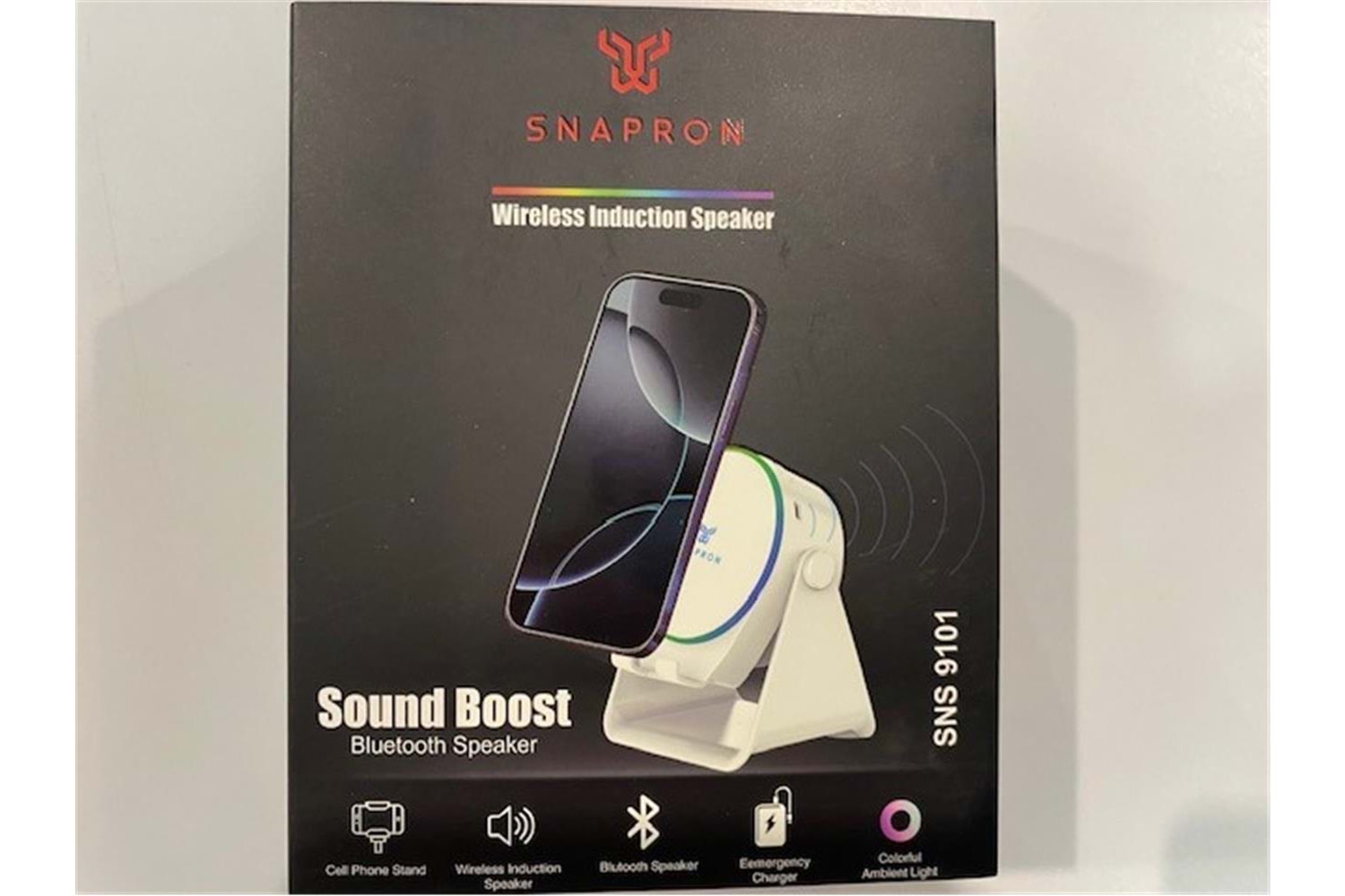 Snapron SNS-9101 Beyaz (İNDUCTİON Özellikli) RGB Bluetooth Speaker (Phone Stand-Ambient Light) 