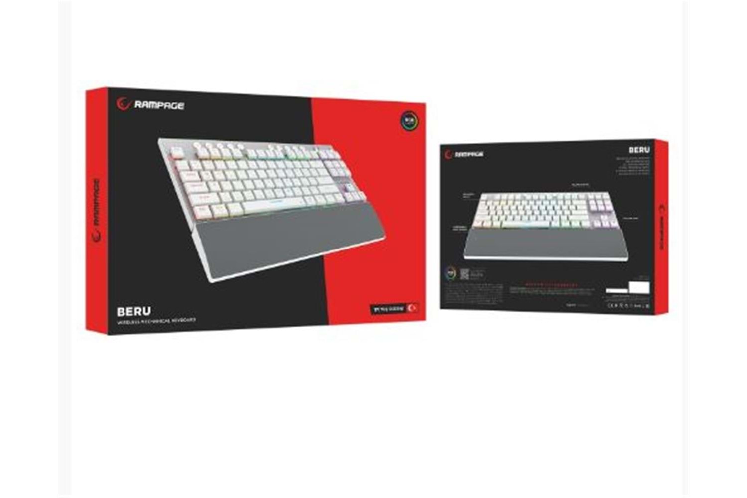 Rampage BERU Beyaz 2.4G + BT Wireless RED SWITCH Mekanik Gaming Oyuncu Klavye Slim RGB