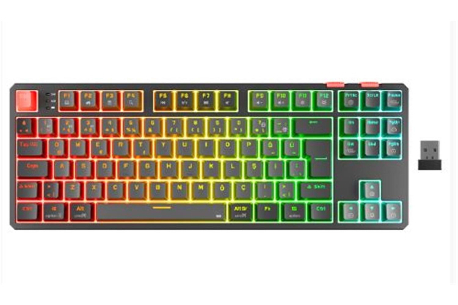 Rampage YORU TKL PRO Gri-Siyah OUTEMU Red Swich Q Kablosuz RGB Mekanik Oyuncu Klavyesi