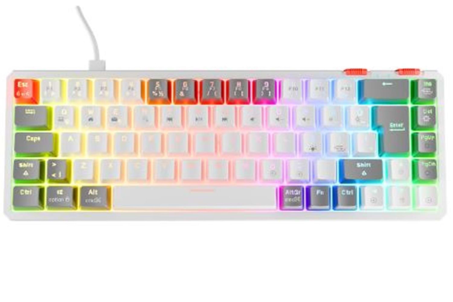 Rampage YORU MINI Beyaz-Gri Type-C Bağlantılı OUTEMU Red Swich Q Mekanik Gaming Oyuncu Klavye RGB