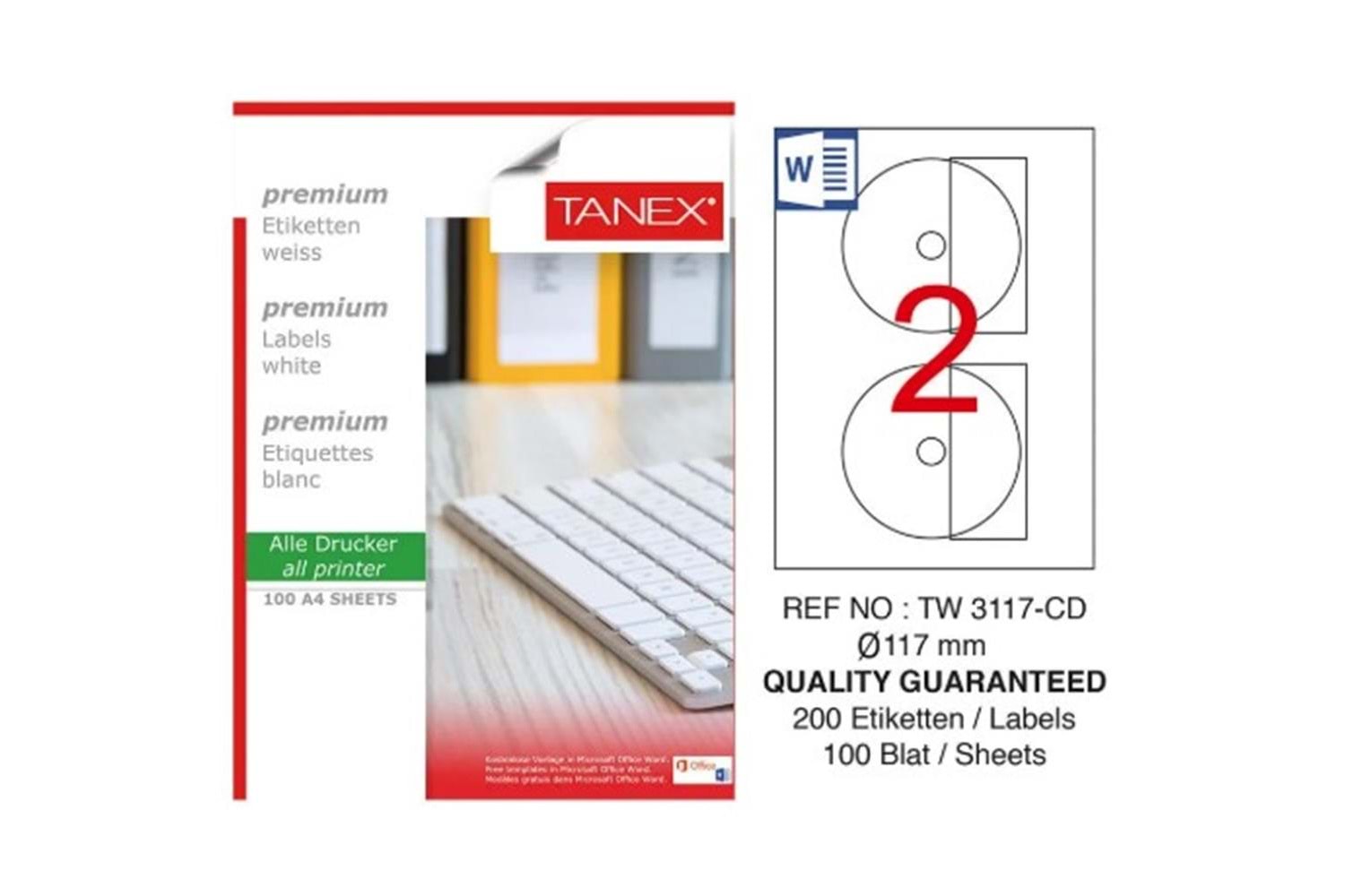Tanex TW-3117 117 mm 50li Gümüş Lazer Etiket