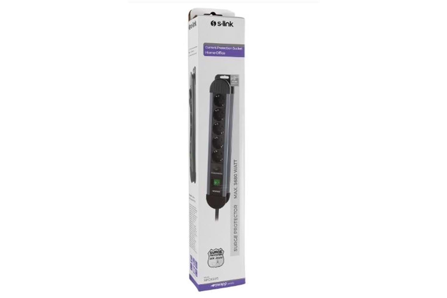 S-link SPGKS05 1.5m 3G1.5mm2 900 Joule 5Li Akım Kor. Gri Priz Çoklayıcı