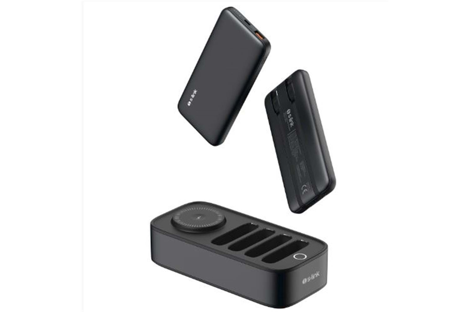 S-link IP-DS40 4 Adet 10000mAH Powerbank li 15W Kablosuz Şarj Siyah Taşınabilir Şarj İstasyonu