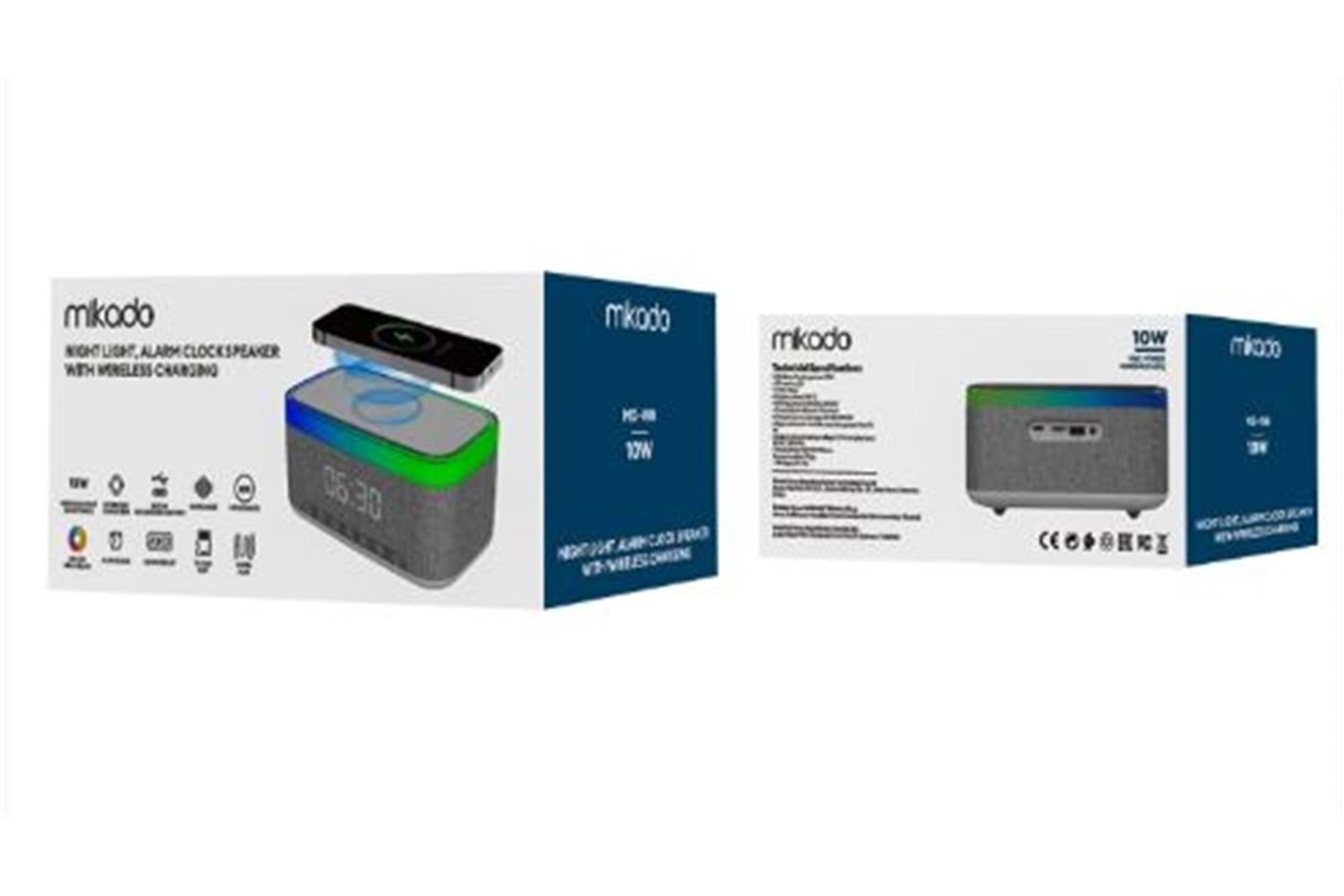 Mikado MD-W8 1200mAh 10W Gri BT,USB,Kablosuz Şarjlı RGB-Gece Lambası Özellikli Alarmlı Saat Speaker