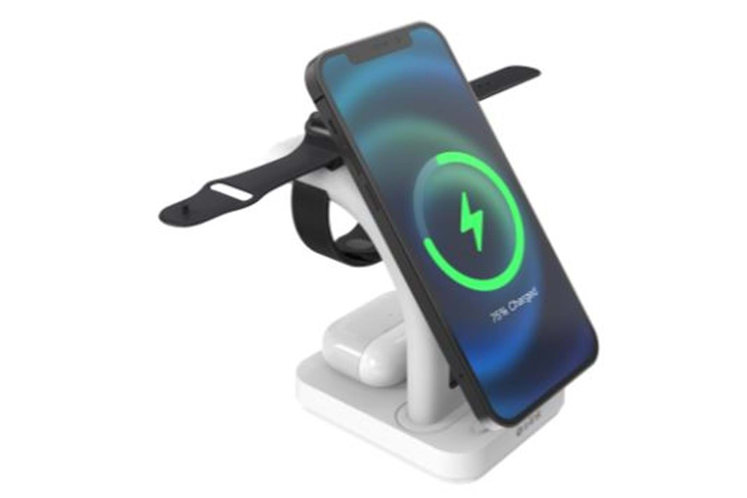 S-link SW-CWF130 Beyaz Telefon Kulaklık Akıllı Saat 15W 3 in 1 Magsafe Led Logo Kablosuz Şarj Cihaz