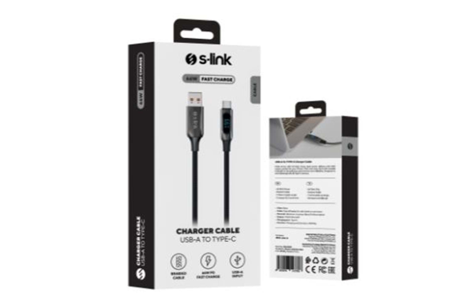 S-link Armor LED UC-066 66W 1m USB to Type-C PD Örgülü LED Başlıklı Siyah Hızlı Şarj Kablosu