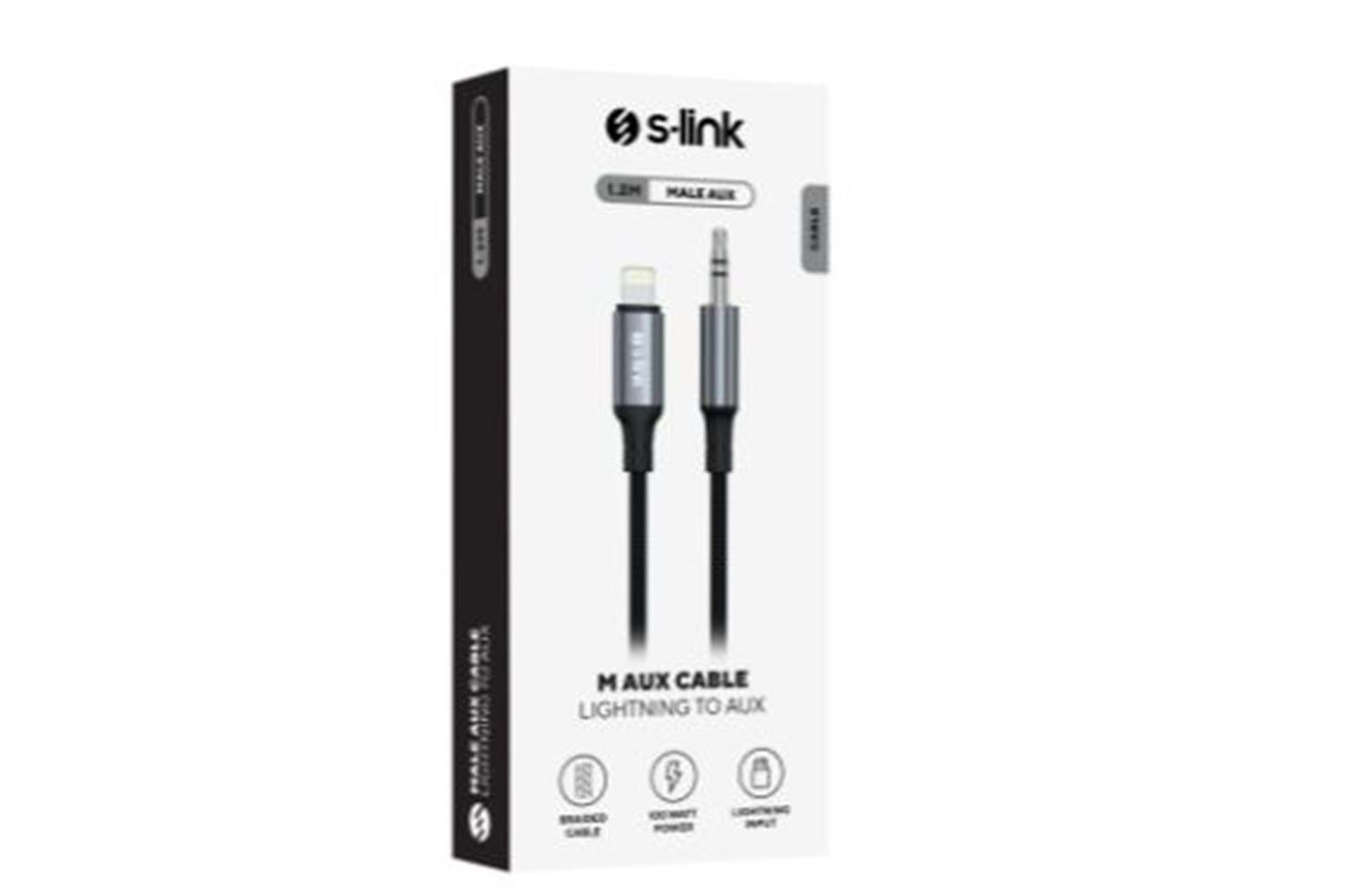 S-link Armor ML-01 1.2m Lightning to M AUX Örgülü Metal Başlıklı Siyah Ses Kablosu