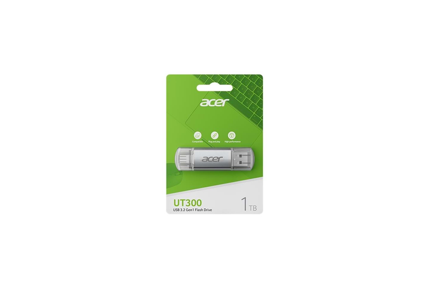 Acer 256GB USB 3.2 UT300-256GB USB-A+USB-C Çift Taraflı Metal Flash Bellek