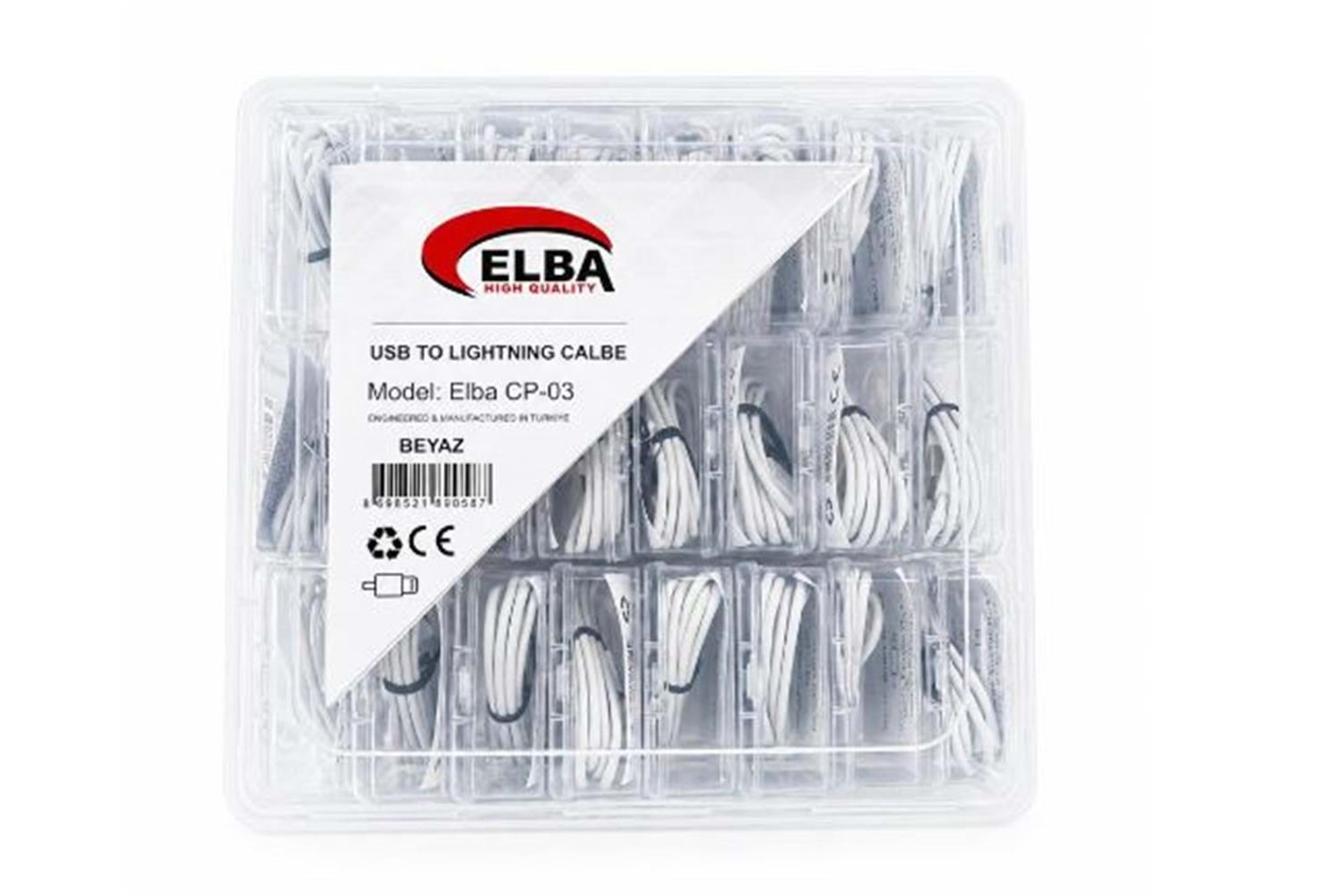 Elba CP-03 Şeffaf Kutulu Usb To Lightning 24lü Beyaz Şarj Kablosu