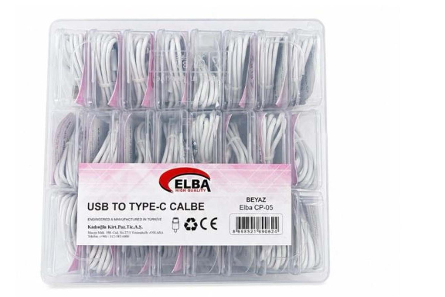 Elba CP-05 P-BUT6 Şeffaf Kutulu Usb To Type-c 6 Amper 24lü Beyaz Şarj Kablosu