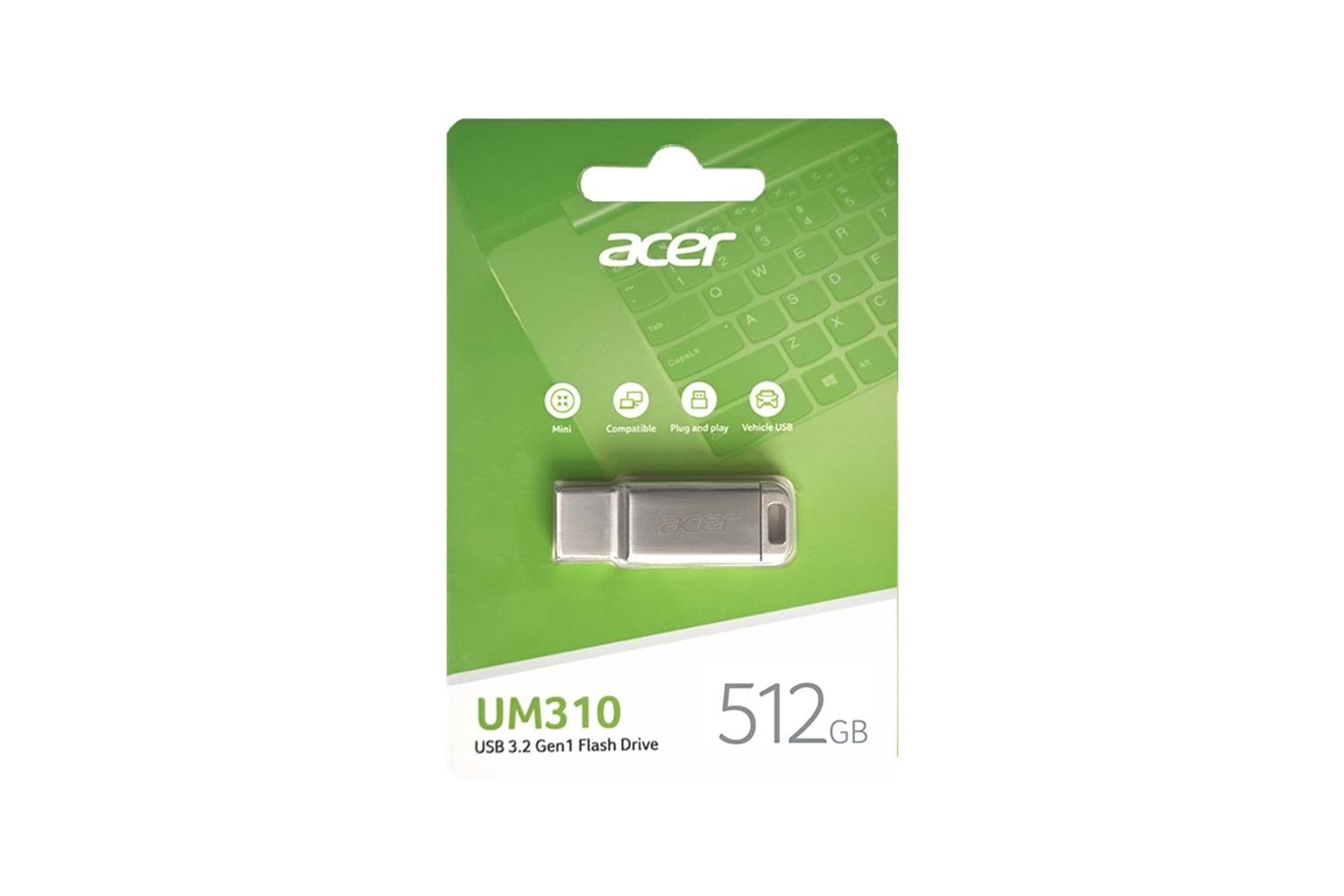 Acer 512GB USB3.2 UM310-512GB Metal Flash Bellek (120-100 MB-s) Okuma-Yazma