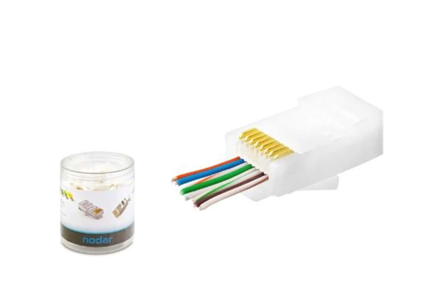 NODAR ND2406 CAT6 EZ RJ45 Konnektör 100 Adet Plastik Kutu - Beyaz