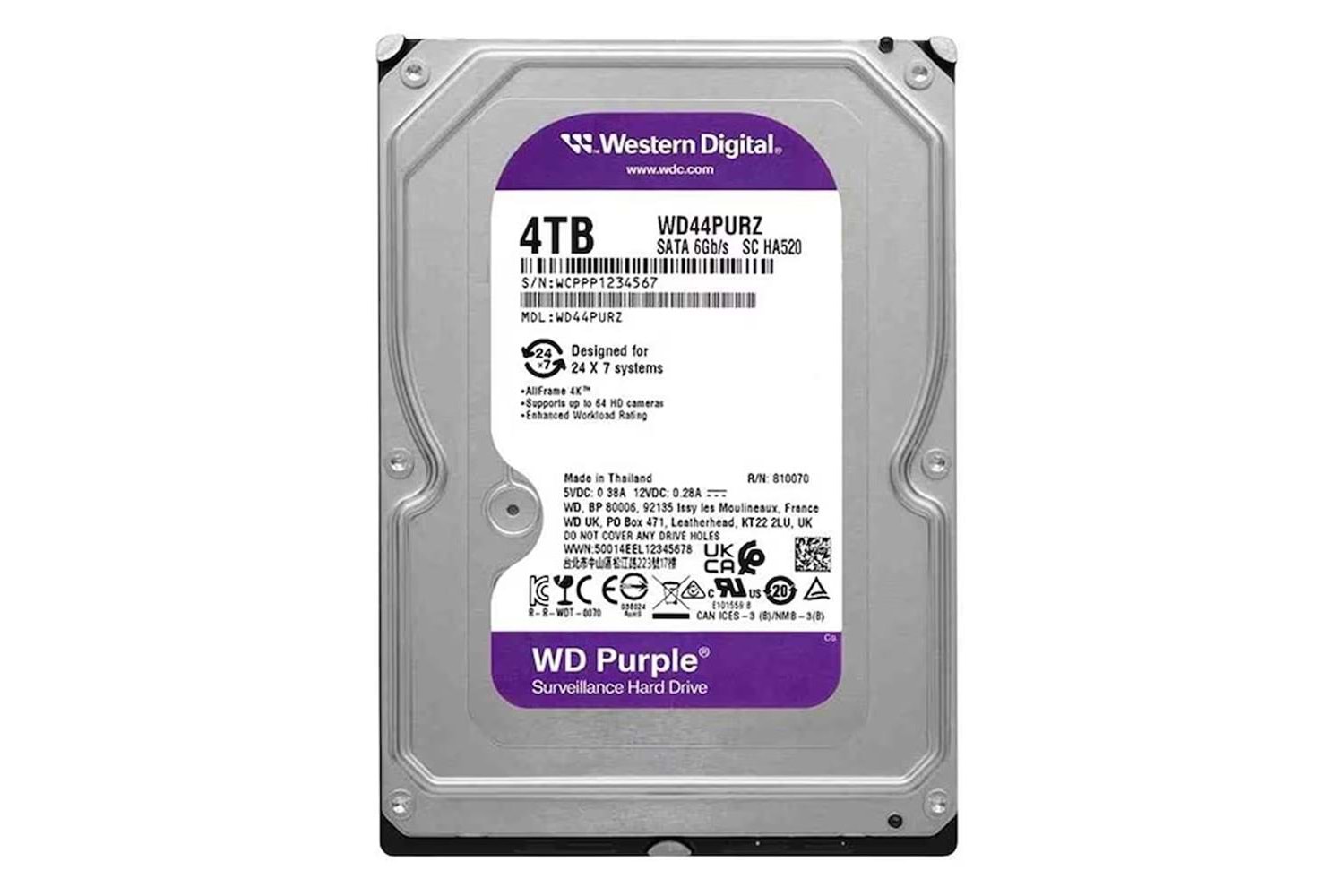 Wd 4Tb 3.5 Purple WD44PURZ Sata3 5400RPM 128MB 7-24 Guvenlık Harddisk (Resmi Distribitör Ürünü)