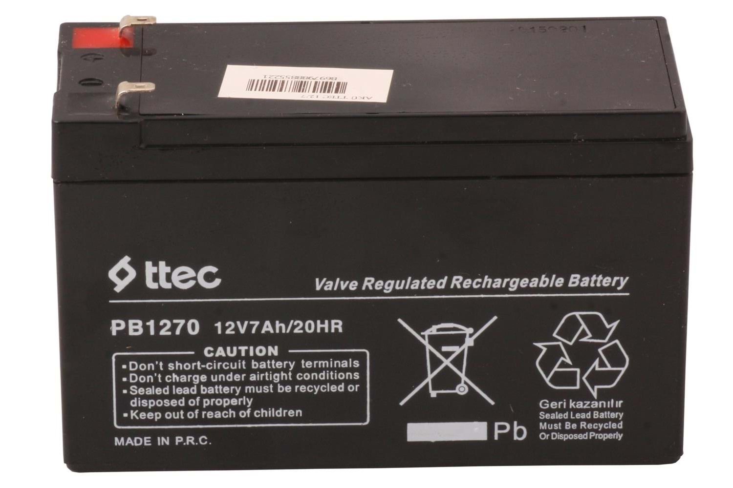 Ttec 12V 7AH-20HR Base Bakımsız Kuru Akü Alarm-Siren için Ups Uygun Değil 1,75 Kg